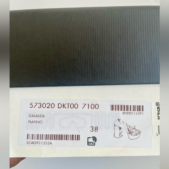 Gucci Metallic Gold Marmont GG Platform Platino Fringe Logo Block Heel pumps 38 - Picture 12 of 13